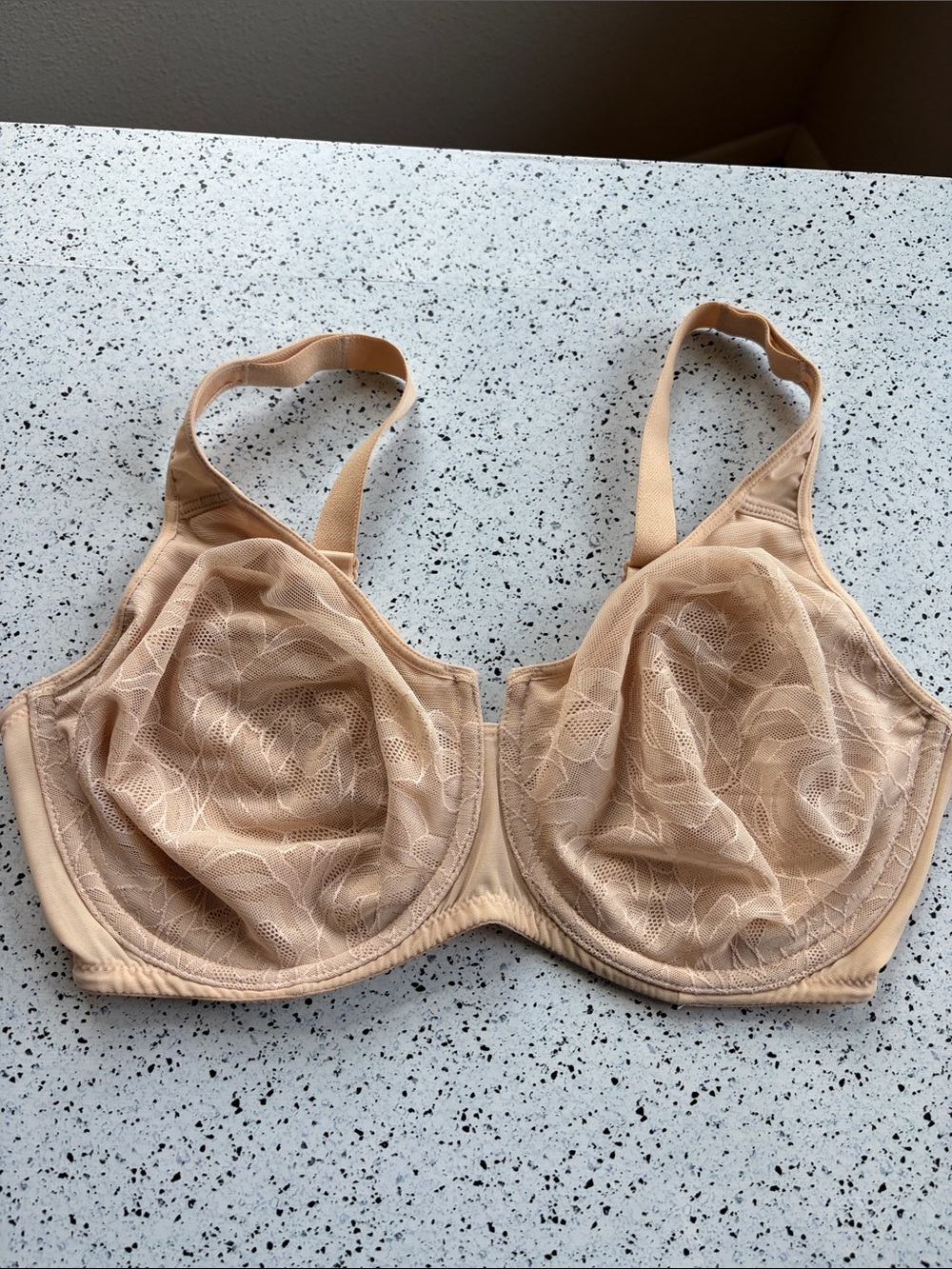 Wacoal 34G sheer beige bra underwire rose lace 3 hook